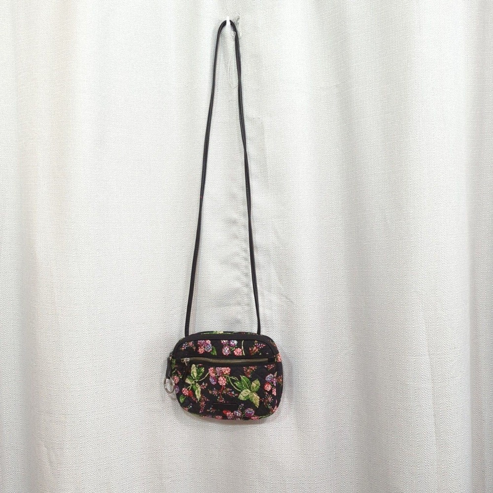 Vera Bradley Crossbody Bag Winter Berry Black Floral Purse - Picture 2 of 8